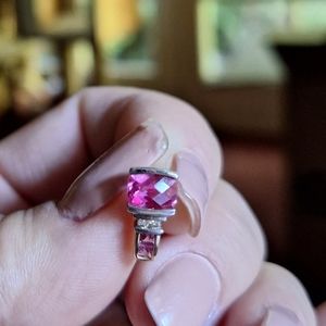 Single earring diamond pink topaz white yellow gold
